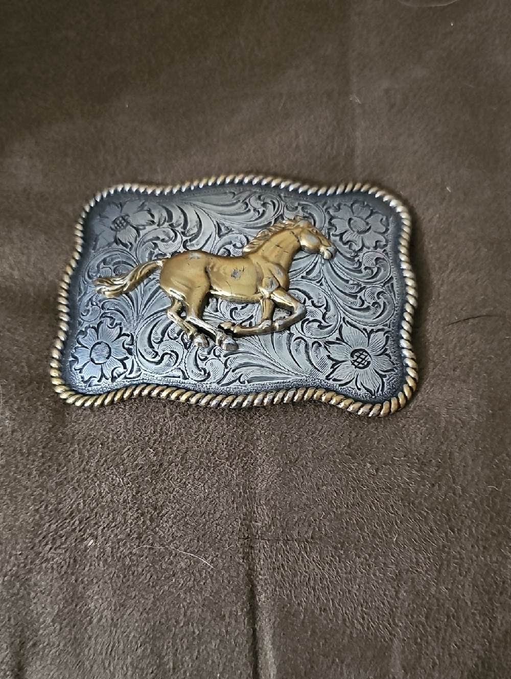 Nocona Silver-Tone Engraved Western Belt Buckle With HORSE on It